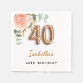 40e verjaardag bloem roos goud eucalyptusmonogram servet (Voorkant)