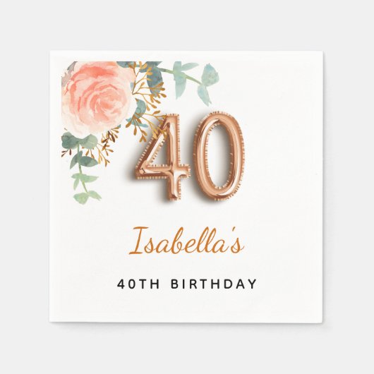 40e verjaardag bloem roos goud eucalyptusmonogram servet (Voorkant)