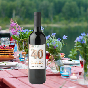 40e verjaardag bloem roos goud eucalyptusmonogram wijn etiket