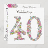 40e verjaardag Bloemen nummer 40 Aangepaste uitnod Kaart (Voorkant / Achterkant)