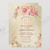 40e Verjaardag Bloemen Rozen Gouden Feest Kaart (Voorkant / Achterkant)