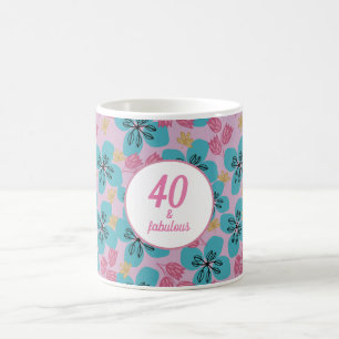 40e verjaardag bloemrijk roze blauw modern elegant koffiemok