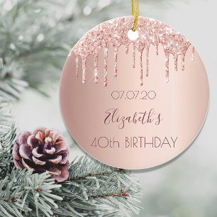 40e verjaardag blozen roze goud glitter druppels n keramisch ornament