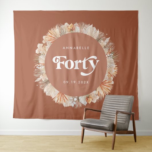 40e verjaardag botanisch pampagras terracotta wandkleed (In Situ (horizontaal))