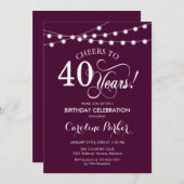 40e verjaardag - Bourgogne Wit Kaart (Voorkant / Achterkant)