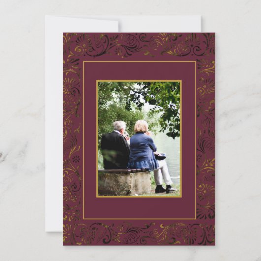 40e verjaardag Burgundy Goud Kaart (Achterkant)