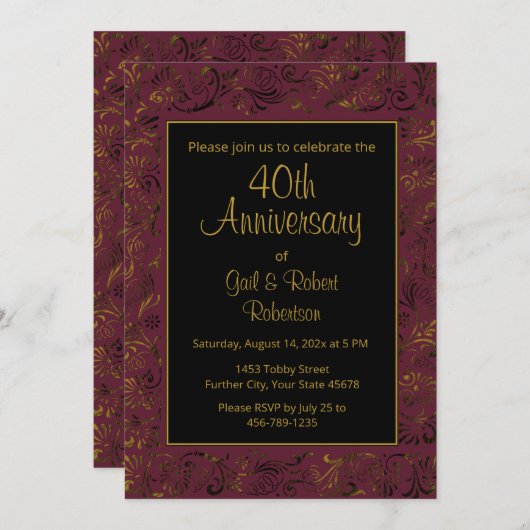 40e verjaardag Burgundy Goud Kaart (Voorkant / Achterkant)