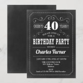 40e verjaardag - Chalkboard Black White Kaart (Voorkant / Achterkant)