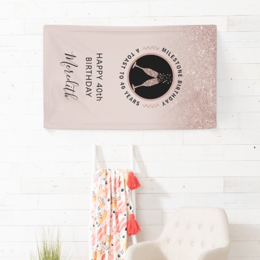 40e verjaardag Champagne Toast Verticaal glitter Spandoek (Insitu)