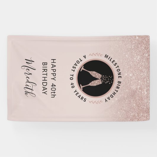40e verjaardag Champagne Toast Verticaal glitter Spandoek (Horizontaal)