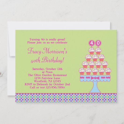 40e verjaardag Cupcakes Kaart (Voorkant)