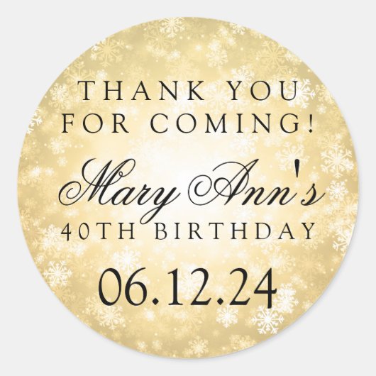 40e verjaardag dank u gouden winter wonderland ronde sticker (Voorkant)
