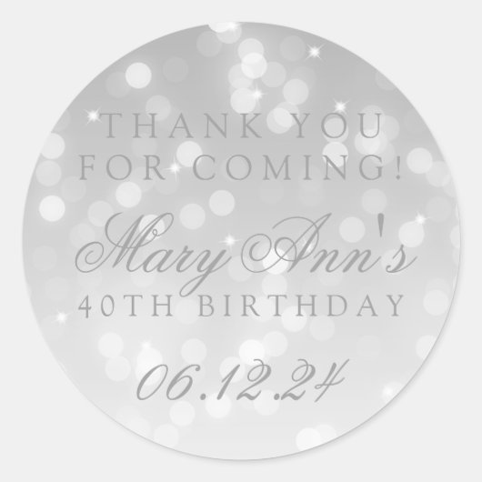 40e verjaardag Dank u Silver Bokeh Sparkle Light Ronde Sticker (Voorkant)