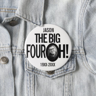 40e verjaardag de grote vier oh-naam fotomono ronde button 4,0 cm