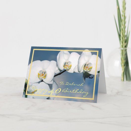 40e verjaardag Deborah Orchids Elegant Gold Lijst Kaart (Voorkant)