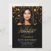 40e verjaardag Diner Goud en Zwart Foto Kaart (Voorkant)
