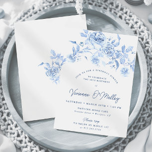 40e Verjaardag Dinner Party Dusty Blue Roos Floral Kaart
