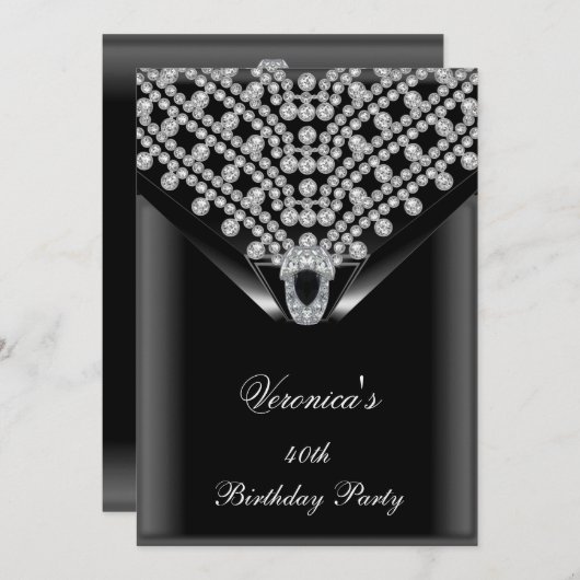 40e verjaardag Elegant Black Diamonds 2 Kaart (Voorkant / Achterkant)