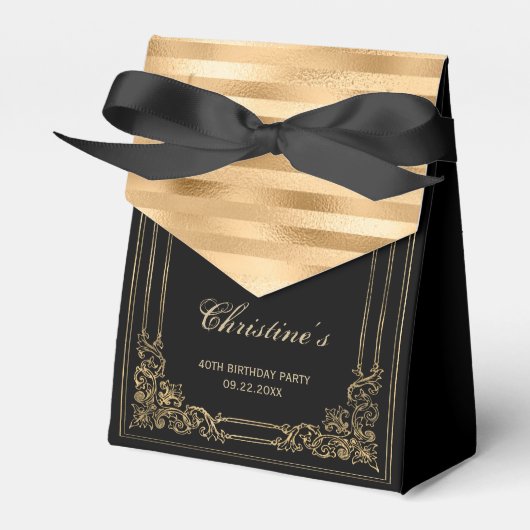 40e verjaardag Elegant Black Gold Framed Script Bedankdoosjes (Voorkant Zijde)