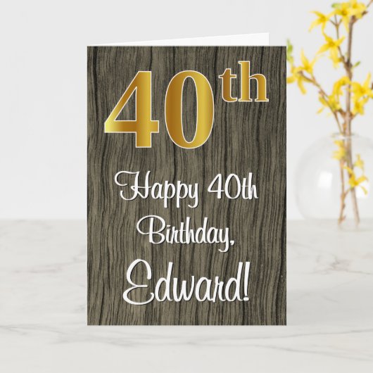 40e verjaardag: Elegant Faux Gold Look #, Faux Woo Kaart (Gele Bloem)