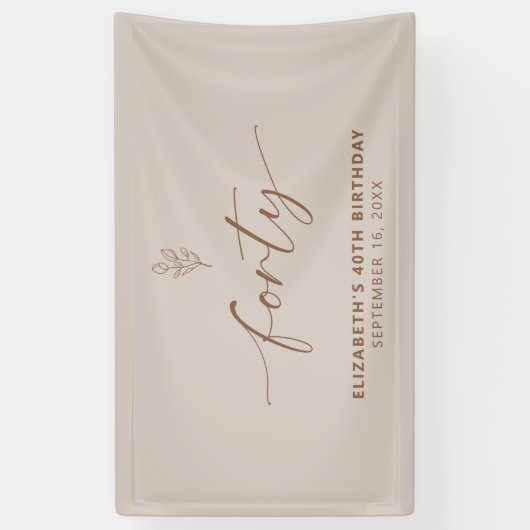 40e verjaardag Elegant Minimal Boho Spandoek (Verticaal)