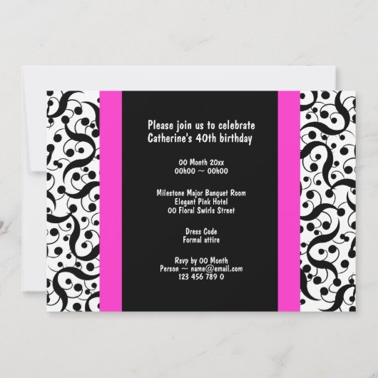 40e verjaardag elegant verjaardagsfeest voor elke kaart (Achterkant)