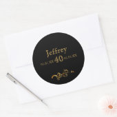40e verjaardag elegant zwart en goud ronde sticker (Envelop)
