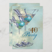 40e verjaardag elegante blauw bruin kaart (Voorkant / Achterkant)