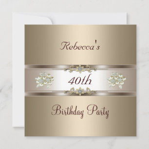 40e Verjaardag Elegante Coffee Cream Beige Uitnodi Kaart