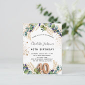 40e verjaardag eucalyptus greenery glitter elegant uitnodiging briefkaart (Staand voorkant)