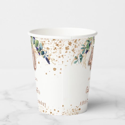 40e verjaardag eucalyptus greenery glitter name papieren bekers (Rechts)
