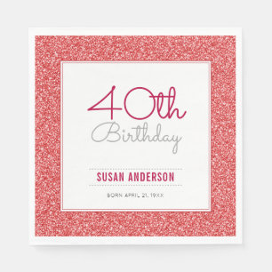 40e verjaardag Faux Red Glitter Servet