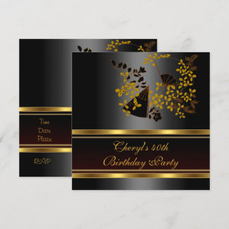 40e verjaardag Floral Black Gold-patroon Kaart