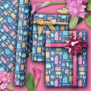 40e Verjaardag Floral Cake Balloons Pet Cadeaus Cadeaupapier