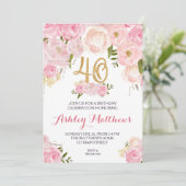 40e verjaardag Floral Invitation, Kaart (Staand voorkant)