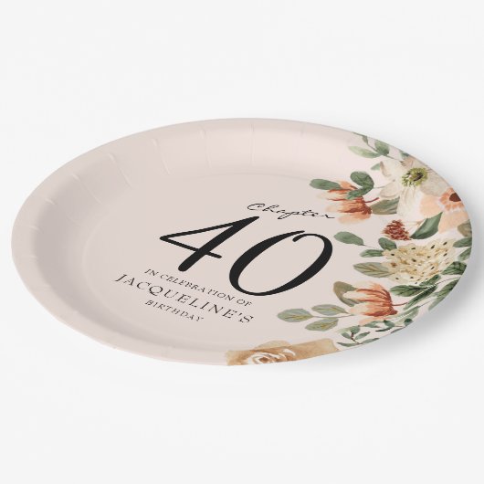 40e verjaardag Floral Papieren Bordje (Gekanteld)