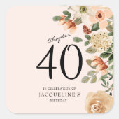 40e  verjaardag Floral Vierkante Sticker (Voorkant)
