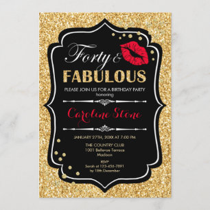 40e verjaardag - Forty Fabulous Gold Zwart Rood Kaart