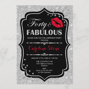 40e verjaardag - Forty Fabulous Zwart Rood Zilver Kaart