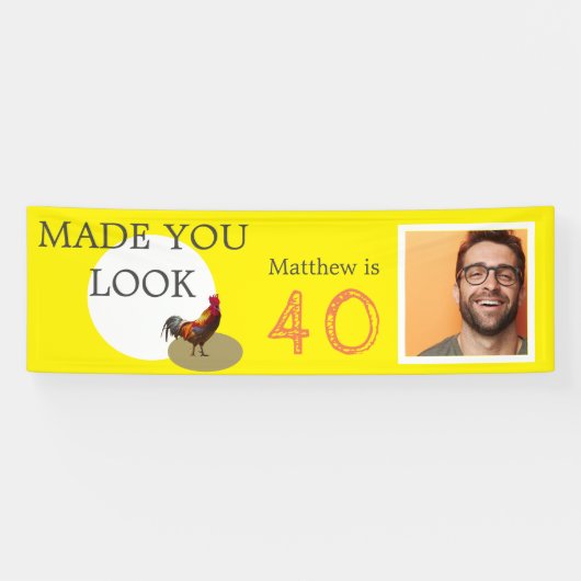 40e verjaardag Foto Fun Chicken Rooster Spandoek (Horizontaal)