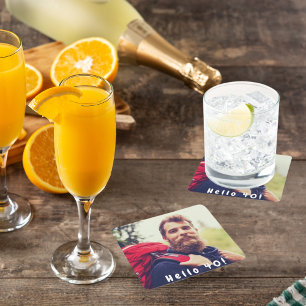 40e verjaardag foto jongens mannen vierkante kartonnen onderzetter