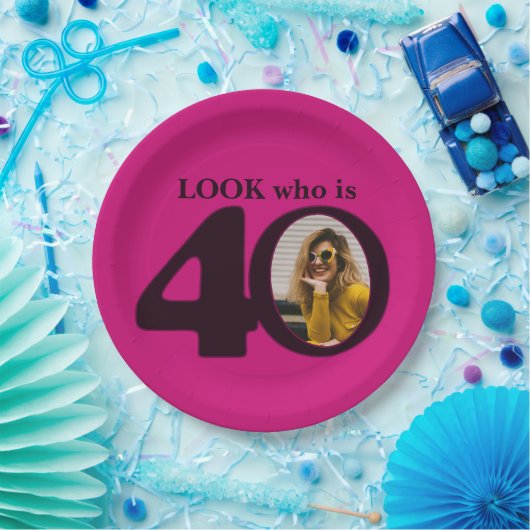 40e verjaardag foto look donkerroze papier bord (Feest)