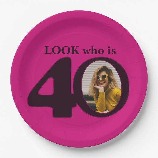 40e verjaardag foto look donkerroze papier bord (Voorkant)