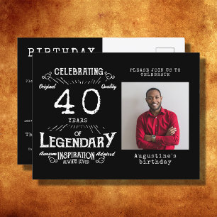 40e verjaardag Foto van Black Birthday Invites Briefkaart