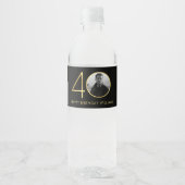 40e verjaardag foto zwart en goud waterfles etiket (Voorkant)