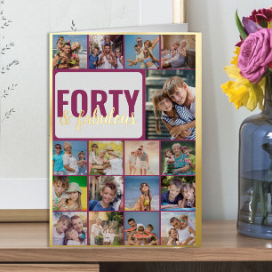 40e verjaardag fotocollage roze en goud folie wenskaart