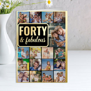 40e verjaardag fotocollage zwart en goud folie wenskaart