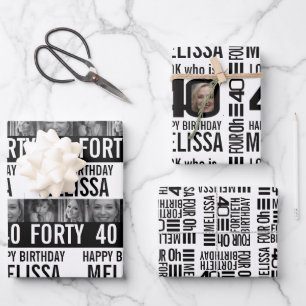 40e verjaardag foto's zwart-wit inpakpapier vel