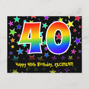 40e Verjaardag: Fun Stars Patroon, Regenboog 40, N Briefkaart