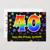 40e verjaardag: Fun Stars Pattern, Rainbow 40, Naa Briefkaart (Voorkant / Achterkant)